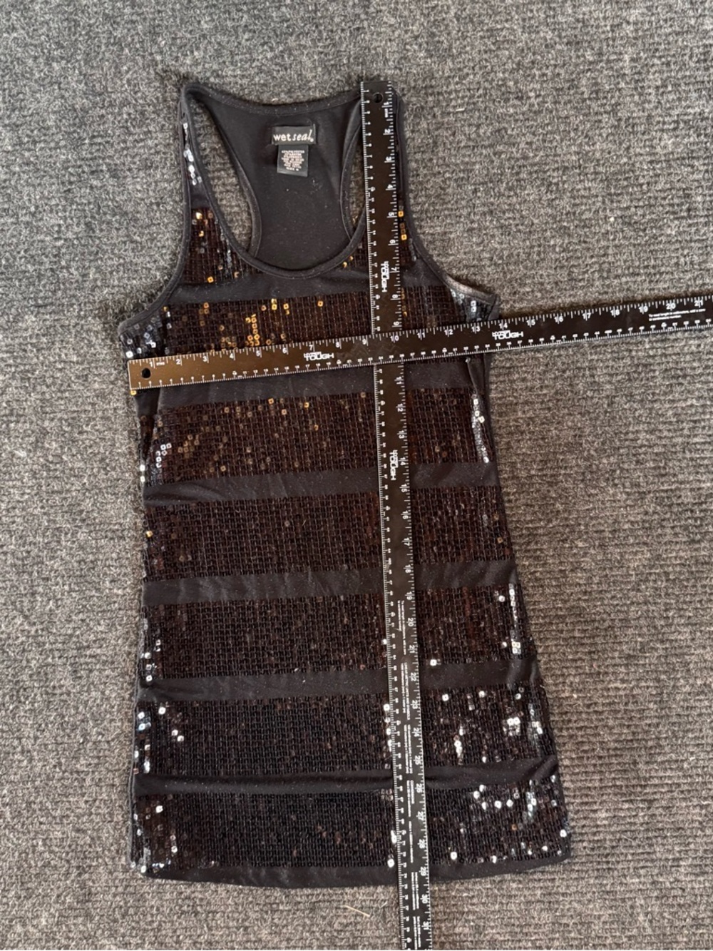 Wet Seal Y2K Black Sequin Racerback Tank Top - Picture 6 of 6